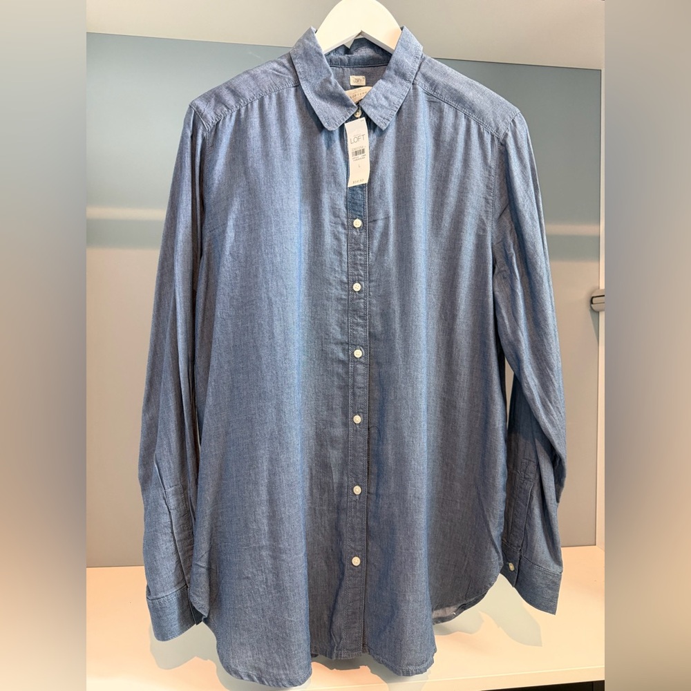 NWT LOFT Chambray Button-Down. Sz large. The Softened Shirt. So soft. Brand new!